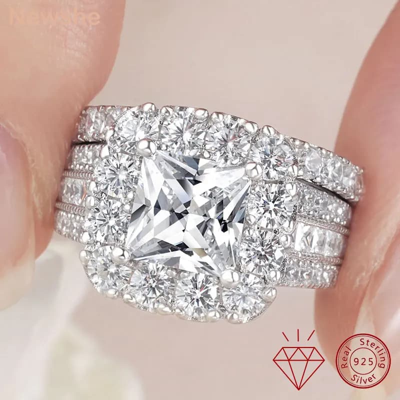 Newshe Original 925 Silver Moissanite Rings GRA Certified D Color VVS1 Diamond Wedding Ring Set for Women Luxury Jewelry