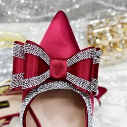 Venus Chan Italy Design 2025 New INS Shoes and Bag to Match Wine Colour Pointed-Toe Rhinestone Bow Party Women's High Heels