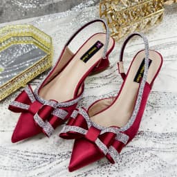 Venus Chan Italy Design 2025 New INS Shoes and Bag to Match Wine Colour Pointed-Toe Rhinestone Bow Party Women's High Heels