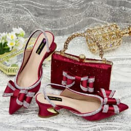 Venus Chan Italy Design 2025 New INS Shoes and Bag to Match Wine Colour Pointed-Toe Rhinestone Bow Party Women's High Heels