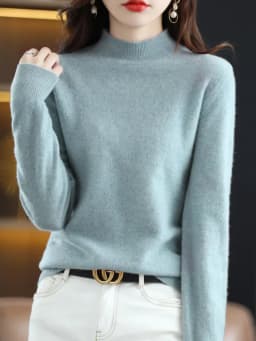 Autumn Winter 100% Merino Wool Sweater Women First Line Seamless Half-high Collar Pullover Basis Casual Cashmere Knit Solid Tops