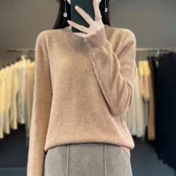 Autumn Winter 100% Merino Wool Sweater Women First Line Seamless Half-high Collar Pullover Basis Casual Cashmere Knit Solid Tops
