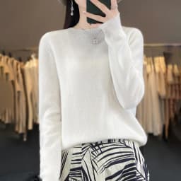 Autumn Winter 100% Merino Wool Sweater Women First Line Seamless Half-high Collar Pullover Basis Casual Cashmere Knit Solid Tops