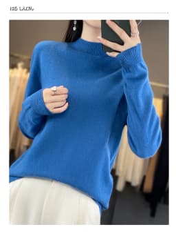 Autumn Winter 100% Merino Wool Sweater Women First Line Seamless Half-high Collar Pullover Basis Casual Cashmere Knit Solid Tops