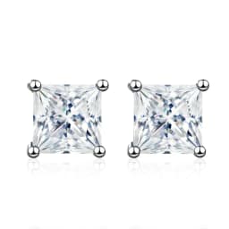 NeeTim 1ct 2ct Princess Cut Moissanite Earrings s925 Sterling Silver Plated with White Gold Plated Ear Studs for Women Jewelry