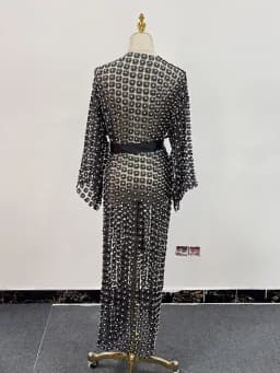 TWOTWINSTYLE Solid Patchwork Pearls Elegant Dresses For Women O Neck Long Sleeve Spliced Bowknot Midi Slimming Dress Female New