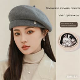 High-end Asymmetrical Woolen Newsboy Hat Women's autumn-winter Octagon Hat Painter Beret Hat Vintage Fez Hat M401