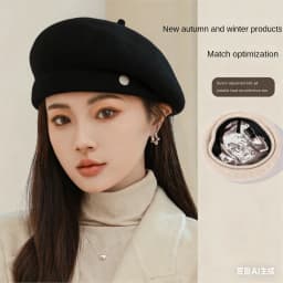 High-end Asymmetrical Woolen Newsboy Hat Women's autumn-winter Octagon Hat Painter Beret Hat Vintage Fez Hat M401