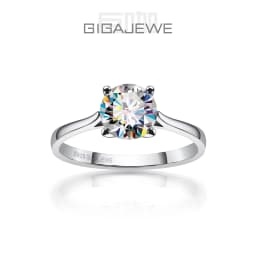 GIGAJEWE 1ct 6.5mm Round Cut D VVS1 Moissanite 925 Silver Ring Diamond Test Passed Fashion Claw Setting Girl Women Gift