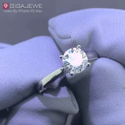 GIGAJEWE 1ct 6.5mm Round Cut D VVS1 Moissanite 925 Silver Ring Diamond Test Passed Fashion Claw Setting Girl Women Gift