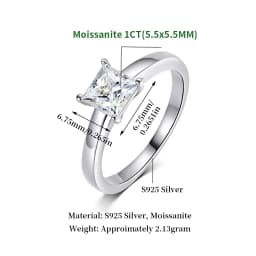 FEOBUR 1/2/3/4CT Princess Cut Moissanite Diamond Ring for Women Certified 100% 925 Sterling Silver Engagement Wedding Band GRA