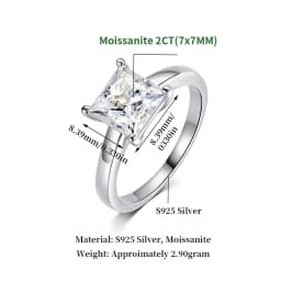 FEOBUR 1/2/3/4CT Princess Cut Moissanite Diamond Ring for Women Certified 100% 925 Sterling Silver Engagement Wedding Band GRA