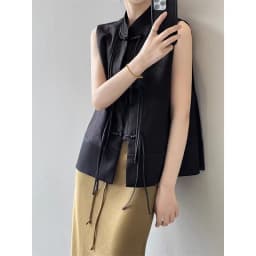 Chinese New Plate Button Vest Jacket 2025 Spring New Jacquard Stand Collar Sleeveless Waistcoat Retro Women Cheongsam Tops