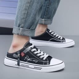 Trend Designers Men's Half Slippers Summer Man Vulcanized Shoes Non Slip Wear Resistant Canvas Shoes Shallow Mouth Shoes for Men