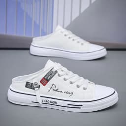 Trend Designers Men's Half Slippers Summer Man Vulcanized Shoes Non Slip Wear Resistant Canvas Shoes Shallow Mouth Shoes for Men