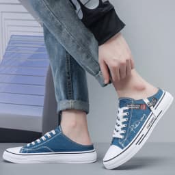 Trend Designers Men's Half Slippers Summer Man Vulcanized Shoes Non Slip Wear Resistant Canvas Shoes Shallow Mouth Shoes for Men
