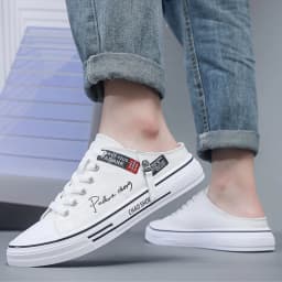Trend Designers Men's Half Slippers Summer Man Vulcanized Shoes Non Slip Wear Resistant Canvas Shoes Shallow Mouth Shoes for Men