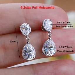 GRA Certified 5cttw Waterdrop Moissanite Drop Earrings for Women 925 Sterling Silver Pear Cut Diamond Stud Earring Bride Jewelry