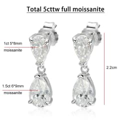 GRA Certified 5cttw Waterdrop Moissanite Drop Earrings for Women 925 Sterling Silver Pear Cut Diamond Stud Earring Bride Jewelry