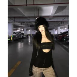 Tonngirls Y2k Punk Two Pieces Tops Irreugal Rivet Tops + Sleeveless Tank Streetwear Americal Retro 90s Black Tee Tops E-girls