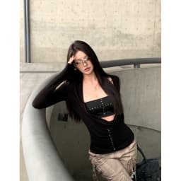 Tonngirls Y2k Punk Two Pieces Tops Irreugal Rivet Tops + Sleeveless Tank Streetwear Americal Retro 90s Black Tee Tops E-girls