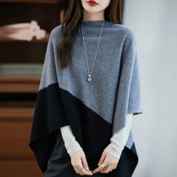 Women 100% Merino Wool Cloak Pullover Shawl Grace Simple Style Office Lady Mid Long Contrasting Cloak Autumn Winter Cashmere Top