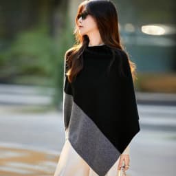 Women 100% Merino Wool Cloak Pullover Shawl Grace Simple Style Office Lady Mid Long Contrasting Cloak Autumn Winter Cashmere Top