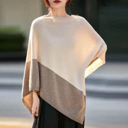Women 100% Merino Wool Cloak Pullover Shawl Grace Simple Style Office Lady Mid Long Contrasting Cloak Autumn Winter Cashmere Top