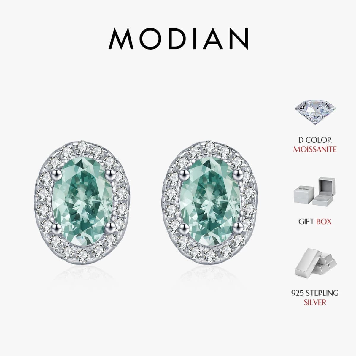 MODIAN 1CT D Color Green Moissanite Halo Earrings 925 Sterling Silver Elegant Oval Stud Earrings For Women Party Fine Jewelry
