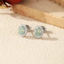 MODIAN 1CT D Color Green Moissanite Halo Earrings 925 Sterling Silver Elegant Oval Stud Earrings For Women Party Fine Jewelry