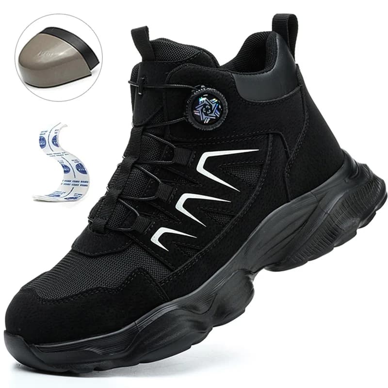 Rotating Button Work Boots For Men Steel Toe Work Safety Shoes Anti-smash Anti-Puncture Indestructible Construction Mining Boots