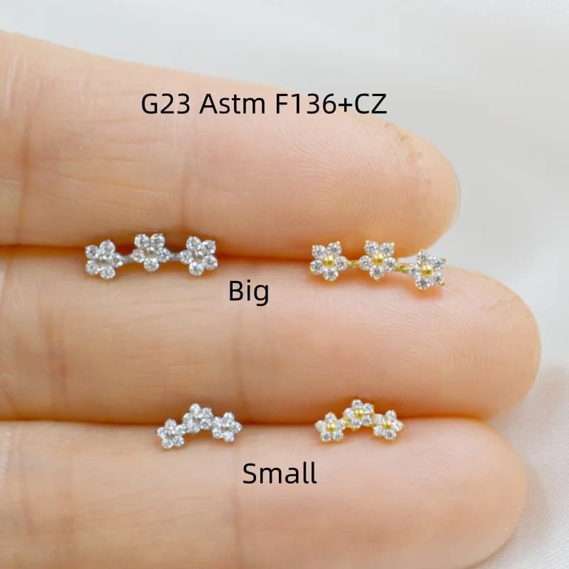 10pcs Body Jewelry G23 Titanium Flower CZ Lip Labret Bar Ear Helix Tragus Rook Barbells Stud Piercing Jewelry New