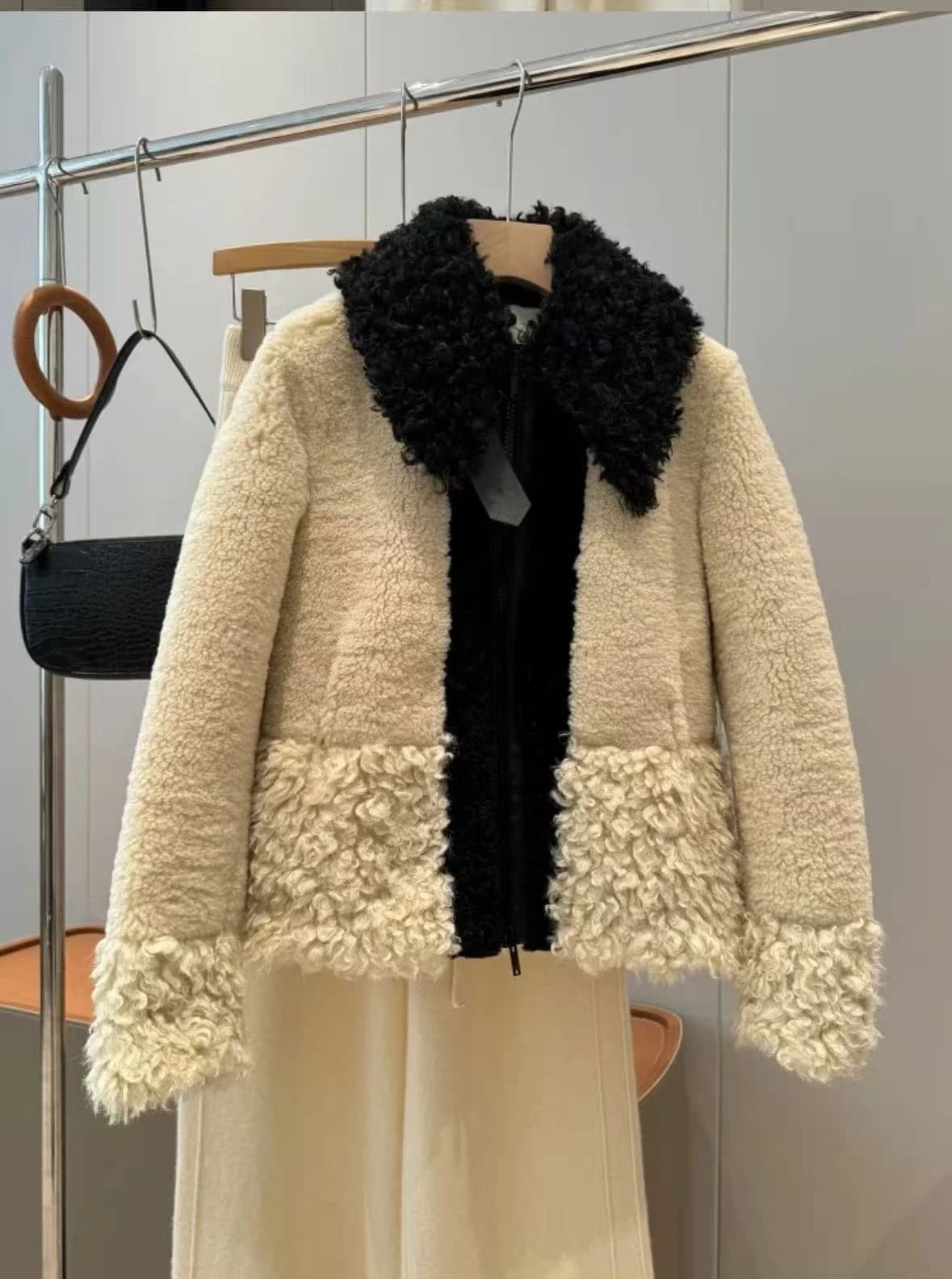 Original high-quality 2026 new women's jacket top patchwork faux fur effect coat