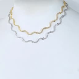 New Arrival Bezel Set 5A Cubic Zirconia Geometric Wave Tennis Necklaces for Women 18K Gold and Platinum Color Fashion Jewelry