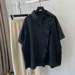 Summer Short Sleeved Shirt For Women With Loose Design And Diagonal Buckle Casual Fashion Cotton White Shirt