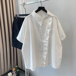 Summer Short Sleeved Shirt For Women With Loose Design And Diagonal Buckle Casual Fashion Cotton White Shirt