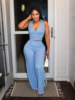 Wmstar Two Piece Set Wholesale Summer Sleeveless Solid Top Pleated Casual Pants Set for Women Elegant Matching Suit New Style