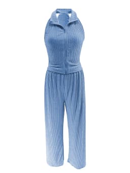 Wmstar Two Piece Set Wholesale Summer Sleeveless Solid Top Pleated Casual Pants Set for Women Elegant Matching Suit New Style