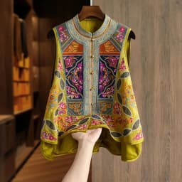 Yellow Heavyweight New Chinese Style Embroidered Women's Vest Fashionable Unique Outerwear Jacket Short Coat from Mainland China
