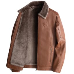 Men's Leather Jacket Autumn and Winter New Collection Coat with Fleece, Middle-Aged Leather Jacket, Light Business Casual Coat