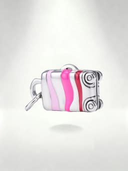 1pc S925 Sterling Silver Pink Gradient Suitcase Dangle Charm, Enamel Rolling Luggage Travel Bead, Fit Bracelet Necklace Fine Jew