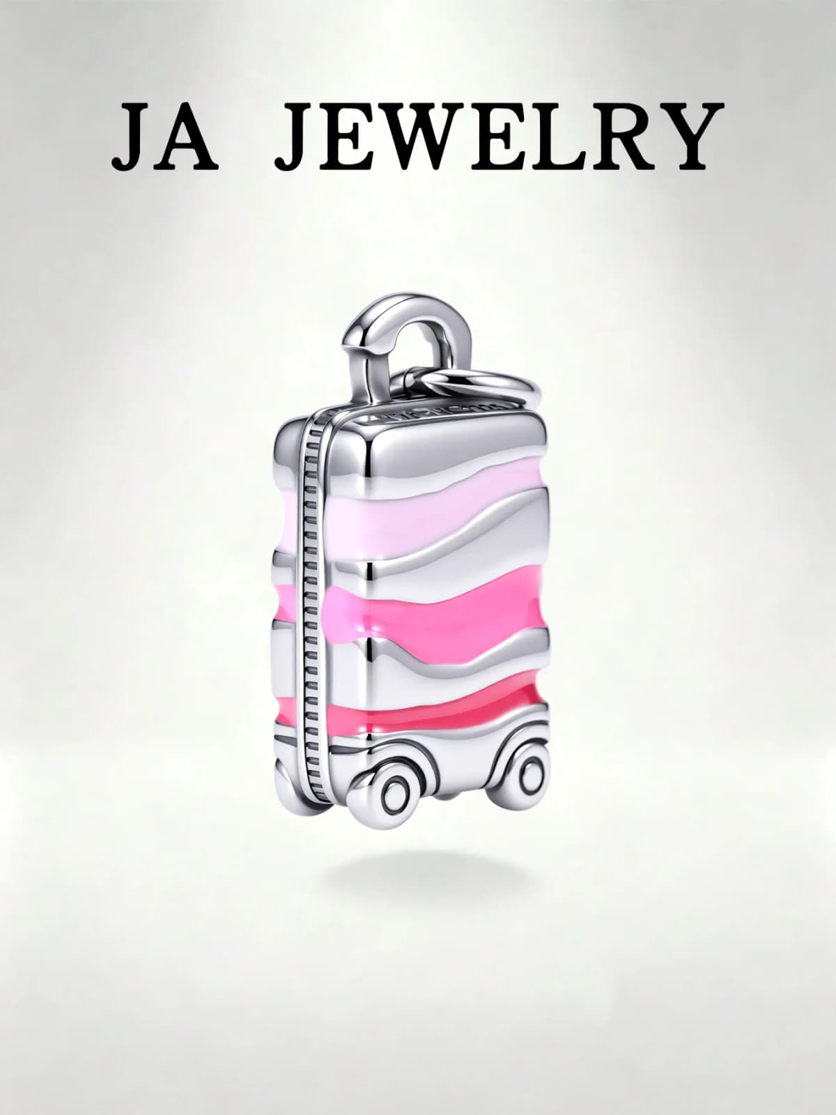 1pc S925 Sterling Silver Pink Gradient Suitcase Dangle Charm, Enamel Rolling Luggage Travel Bead, Fit Bracelet Necklace Fine Jew