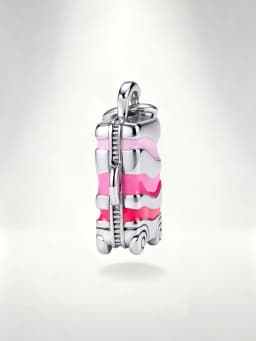 1pc S925 Sterling Silver Pink Gradient Suitcase Dangle Charm, Enamel Rolling Luggage Travel Bead, Fit Bracelet Necklace Fine Jew