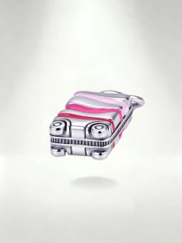 1pc S925 Sterling Silver Pink Gradient Suitcase Dangle Charm, Enamel Rolling Luggage Travel Bead, Fit Bracelet Necklace Fine Jew