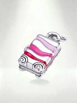 1pc S925 Sterling Silver Pink Gradient Suitcase Dangle Charm, Enamel Rolling Luggage Travel Bead, Fit Bracelet Necklace Fine Jew