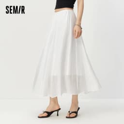 Semir Women Skirt HighWaist Texture White A Line Long Skirt 2026 Summer Elegant Casual