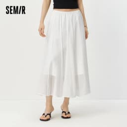 Semir Women Skirt HighWaist Texture White A Line Long Skirt 2026 Summer Elegant Casual