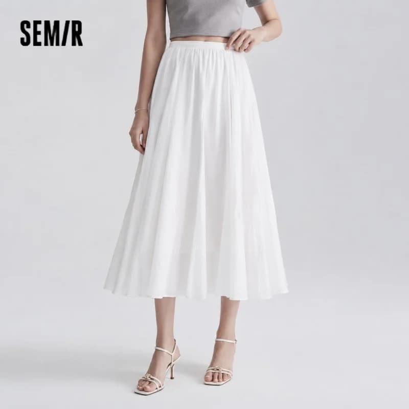 Semir Women Skirt HighWaist Texture White A Line Long Skirt 2026 Summer Elegant Casual