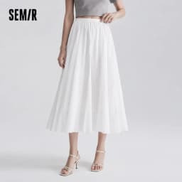 Semir Women Skirt HighWaist Texture White A Line Long Skirt 2026 Summer Elegant Casual