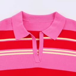 2026 Pink Red Striped Polo Knit Pullover - Women's Turn Down Collar Long Sleeve Loose Top, Spring Autumn Casual Wear for Daily